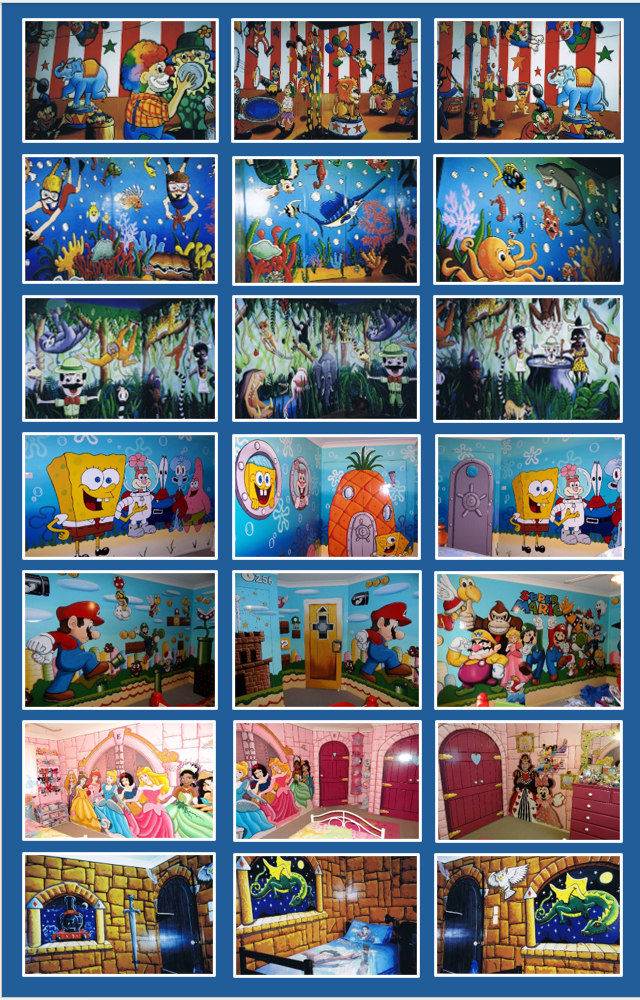 Colourful kids room murals featuring underwater worlds, cartoon characters and fantasy themes by Art by LJ